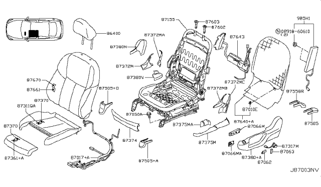 2014 Infiniti Q50 FINISHER Assembly - Cushion, Front Seat LH Diagram for 87389-4GM5C