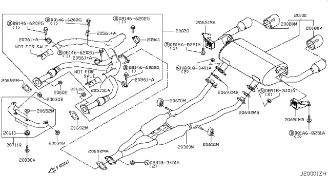 2014 Infiniti Q50 Exhaust Tube & Muffler Diagram 3