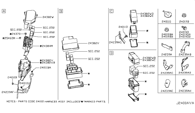 2016 Infiniti Q50 Harness Assy-Engine Room Diagram for 24012-4GA0E