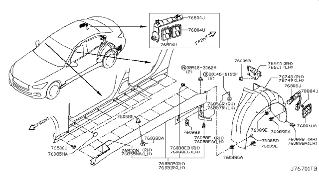 2018 Infiniti Q50 Cover-SILL,RH Diagram for 76850-4GA0B