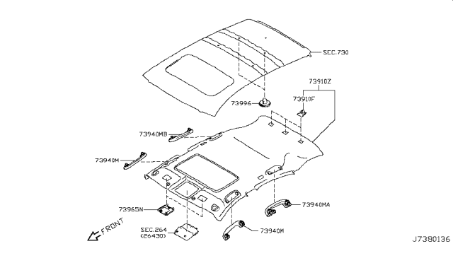2013 Infiniti FX37 Roof Trimming Diagram