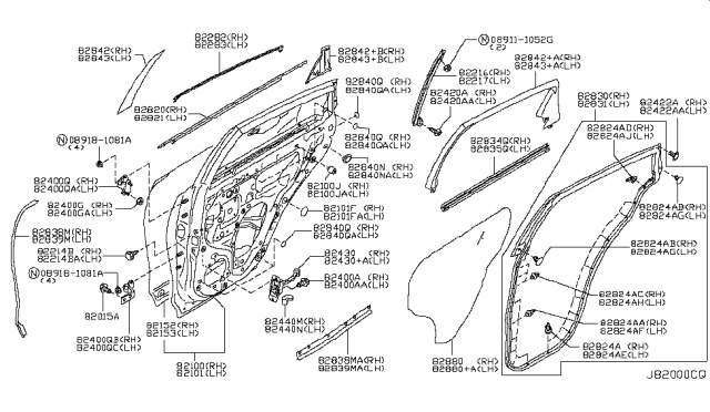 2009 Infiniti FX35 Seal-Rear Door Partition,LH Diagram for 82839-1CA1A