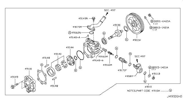 2012 Infiniti FX35 Power Steering Pump Assembly Diagram for 49110-1CB0B