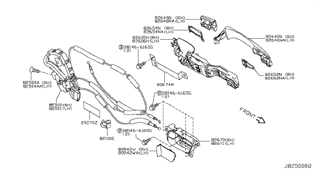 2011 Infiniti FX50 Rear Door Lock & Handle Diagram