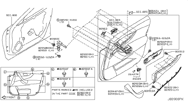 2011 Infiniti FX35 FINISHER Assembly Front Door RH Diagram for 80900-1WW2B