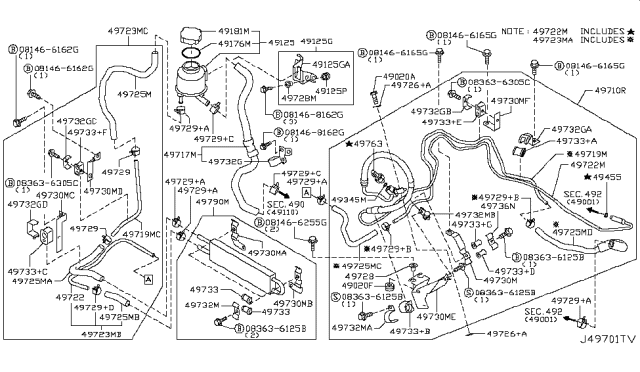 2013 Infiniti FX50 Power Steering Tube Assembly Diagram for 49726-1CA0B