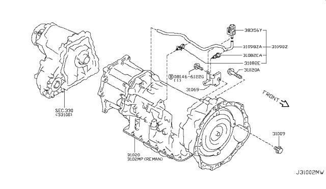2016 Infiniti QX70 Auto Transmission,Transaxle & Fitting Diagram 2
