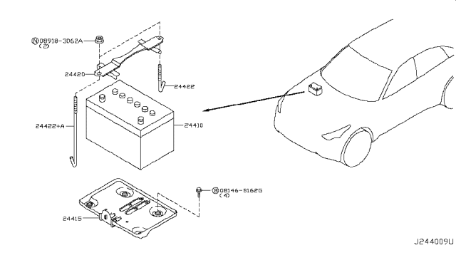 2009 Infiniti FX35 Battery & Battery Mounting Diagram