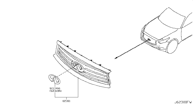 2015 Infiniti QX70 Front Grille Diagram