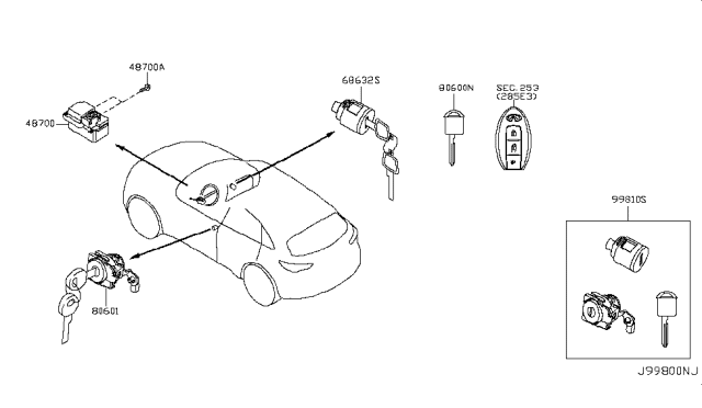 2011 Infiniti FX50 Key Set & Blank Key Diagram 3