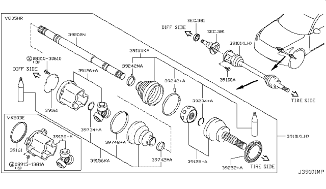 2013 Infiniti FX50 Band-Boot,Drive Shaft Outer Diagram for 39242-CG000