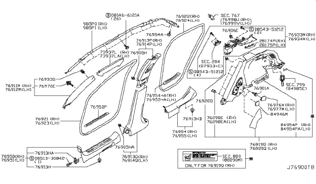 2012 Infiniti FX50 Finisher-Luggage Side,Lower RH Diagram for 84950-1CA0B