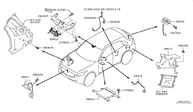 2013 Infiniti FX50 Camera Assy-Back View Diagram for 28442-1BA3B