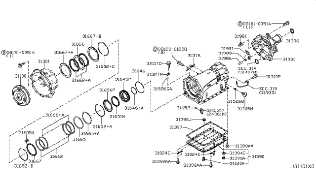 2012 Infiniti FX35 Torque Converter,Housing & Case Diagram 2