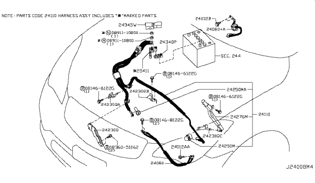 2013 Infiniti FX50 Cable Assy-Battery Earth Diagram for 24083-1CA0A