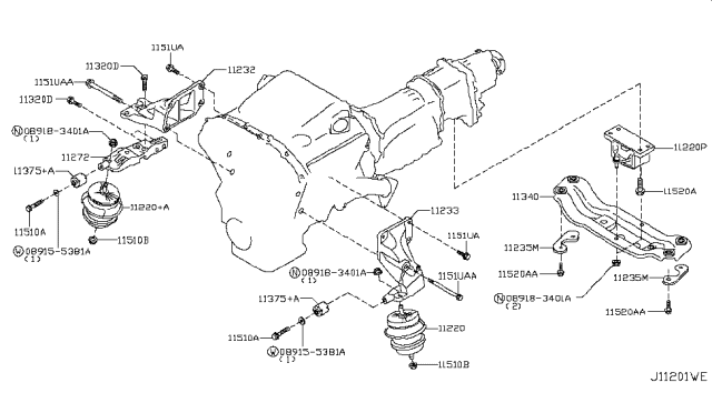 2015 Infiniti QX70 Engine & Transmission     Mounting Diagram 2