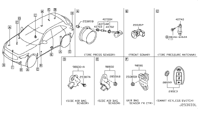 2016 Infiniti QX70 Sonar Sensor Assembly Diagram for 25994-6WA0A