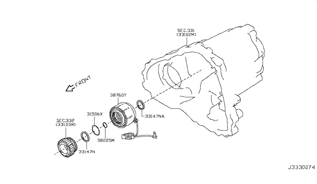 2013 Infiniti FX37 Transfer Shift Lever,Fork & Control Diagram