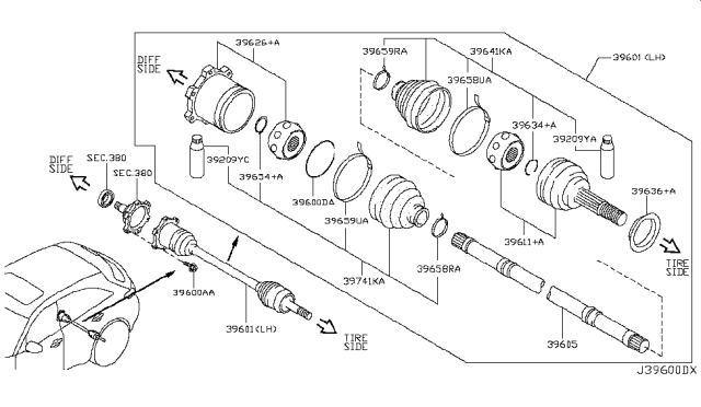 2011 Infiniti FX35 Repair Kit Dust Boot Outer Diagram for 39241-EG026