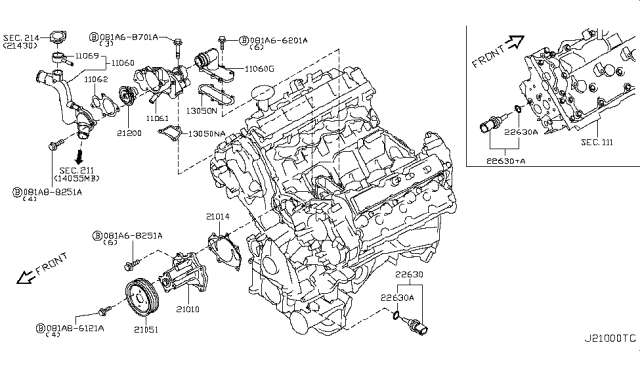 2012 Infiniti FX50 Water Pump, Cooling Fan & Thermostat Diagram 1