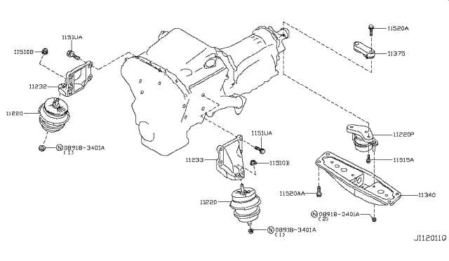 2009 Infiniti FX35 Engine & Transmission     Mounting Diagram 1