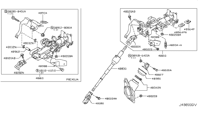 2009 Infiniti FX50 Column Assy-Steering,Upper Diagram for 48810-1CA1B
