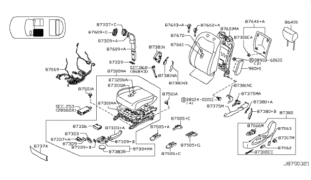 2011 Infiniti FX35 Front Seat Diagram 4