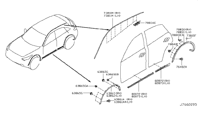 2016 Infiniti QX70 Body Side Moulding Diagram 1