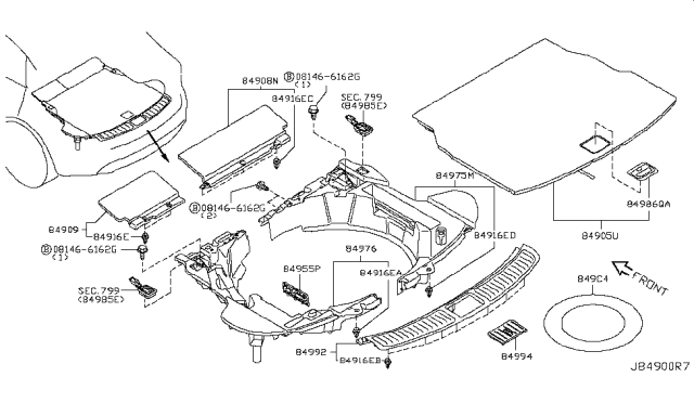 2012 Infiniti FX35 Trunk & Luggage Room Trimming Diagram 3