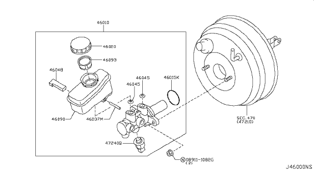 2009 Infiniti FX35 Cylinder Assy-Brake Master Diagram for D6010-JK51A