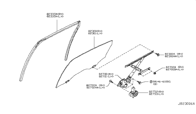 2011 Infiniti FX50 Rear Door Window & Regulator Diagram