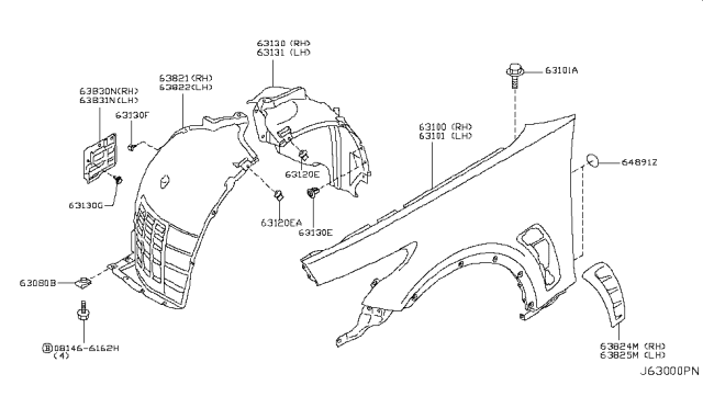 2014 Infiniti QX70 Front Fender & Fitting Diagram 2