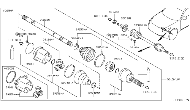 2010 Infiniti FX35 Front Drive Shaft (FF) Diagram 1