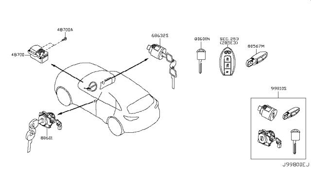 2009 Infiniti FX35 Key Set & Blank Key Diagram