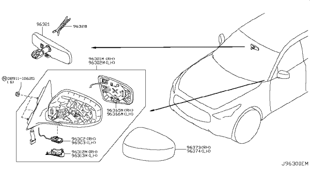 2012 Infiniti FX50 Rear View Mirror Diagram 1