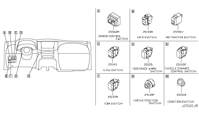 2009 Infiniti FX35 Switch Assembly-AFS Diagram for 25148-JK00A