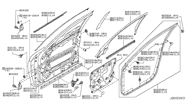 2013 Infiniti FX37 Weatherstrip-Front Door,RH Diagram for 80830-1CA0D