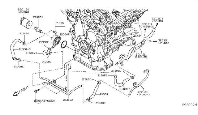 2009 Infiniti FX50 Cooler Assembly-Oil Diagram for 21305-1CA0A