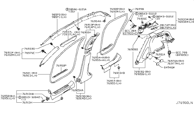 2011 Infiniti FX35 Body Side Trimming Diagram 1