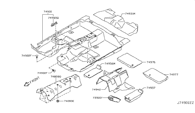 2017 Infiniti QX70 Carpet Assy-Floor Diagram for 74902-1CA2B