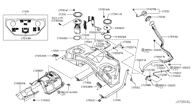 2015 Infiniti QX70 In Tank Fuel Pump Diagram for 17040-1CA0D