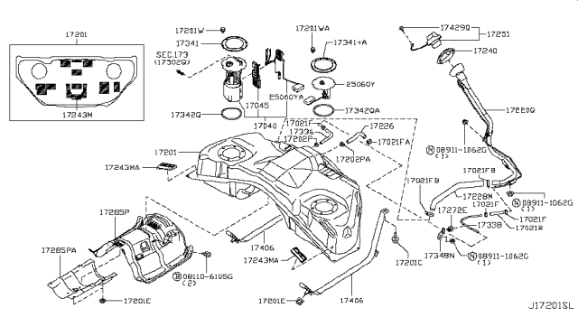 2017 Infiniti QX70 Fuel Gauge Sending Unit Diagram for 25060-6WW1A