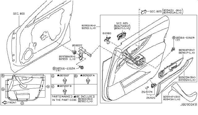 2009 Infiniti FX35 Front Door Trimming Diagram 1