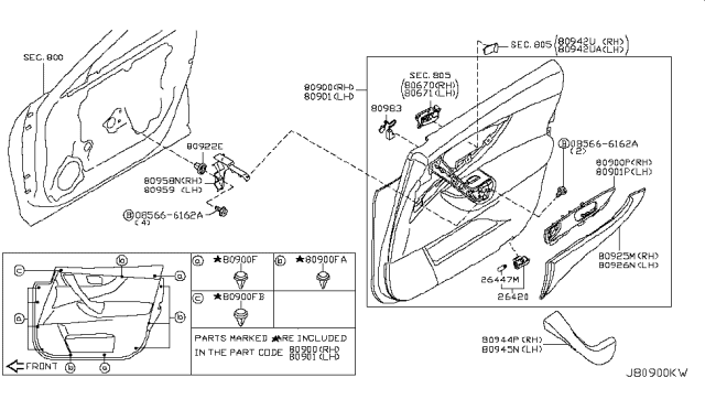 2012 Infiniti FX50 Front Door Trimming Diagram 2