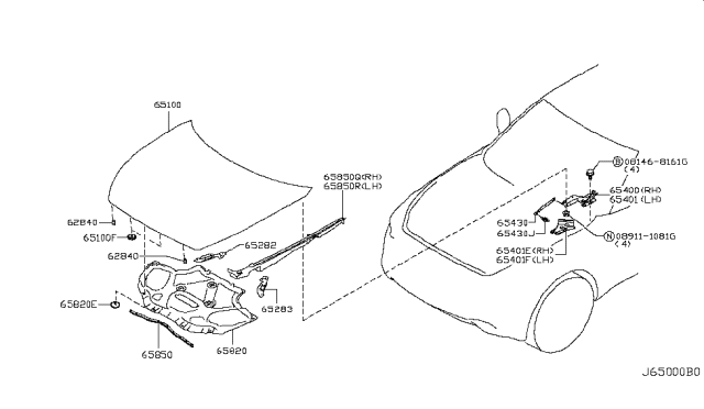 2012 Infiniti FX35 Hinge Assembly-Hood,RH Diagram for 65400-1CA0A