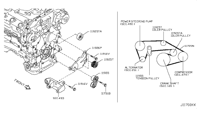 2011 Infiniti FX50 Fan,Compressor & Power Steering Belt Diagram 2