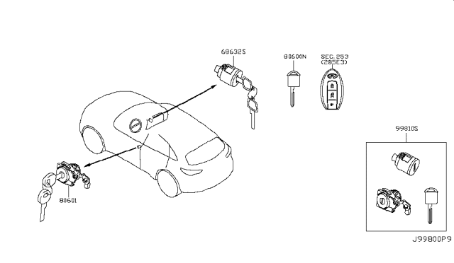 2012 Infiniti FX50 Key Set & Blank Key Diagram 1