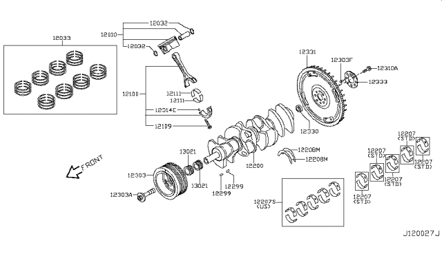 2015 Infiniti QX70 Piston,Crankshaft & Flywheel Diagram 1