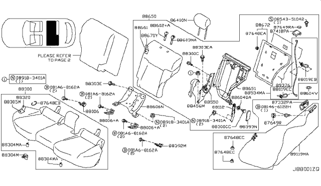 2016 Infiniti QX70 Trim Assembly-2ND Seat Back, LH Diagram for 88670-1CD5A