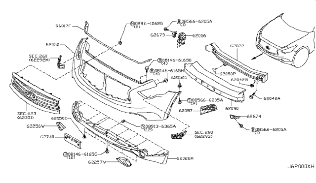 2013 Infiniti FX50 Front Bumper Diagram